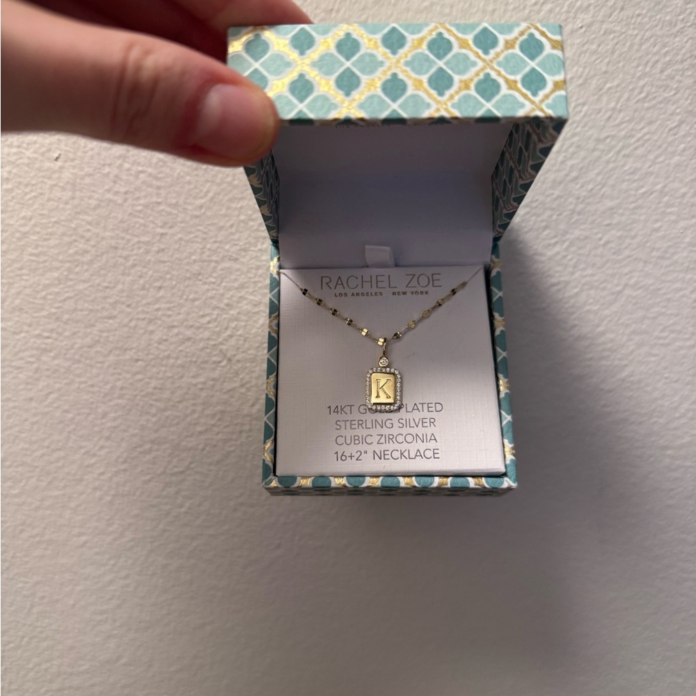 Letter K Rachel Zoe Silver Necklace with Cubic Zirconia
